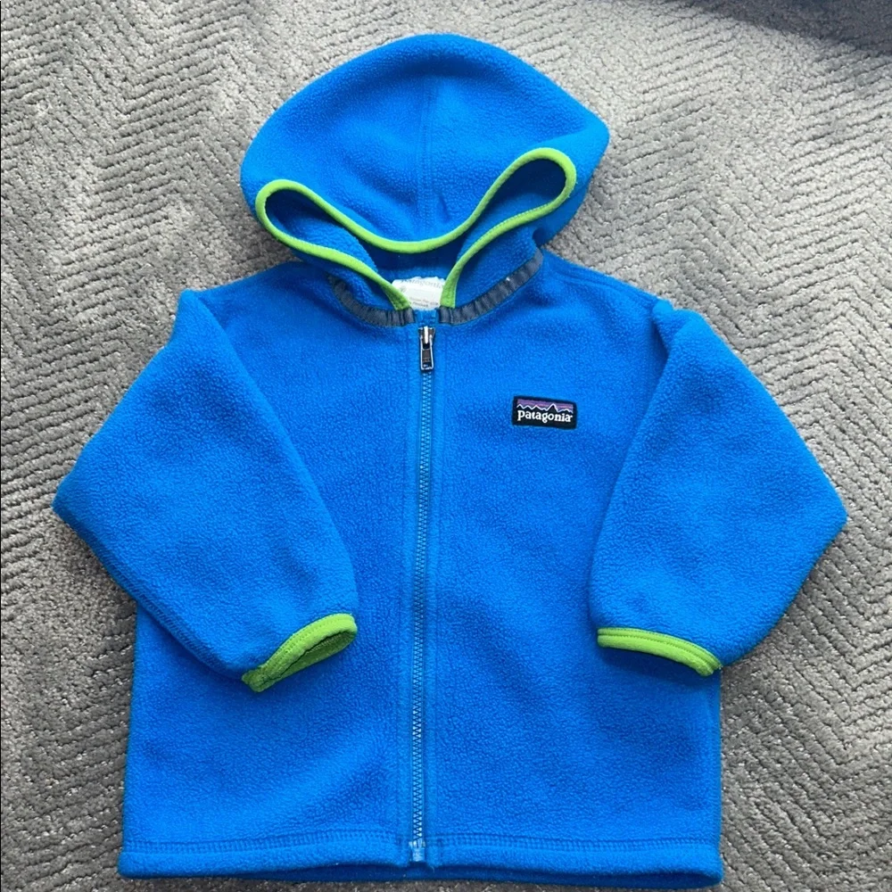 Patagonia Baby Boy Bright Blue Synchilla Fleece Jacket Lime Accents Size 12M - Picture 1 of 5